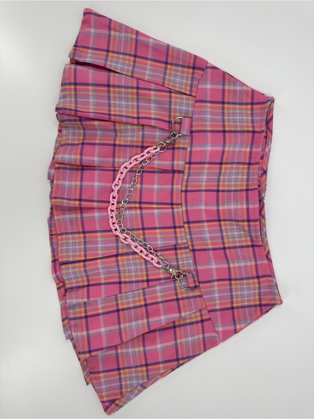 Sweet Society Pink Plaid Pleated Kids Skirt with Chain Accent Sz S